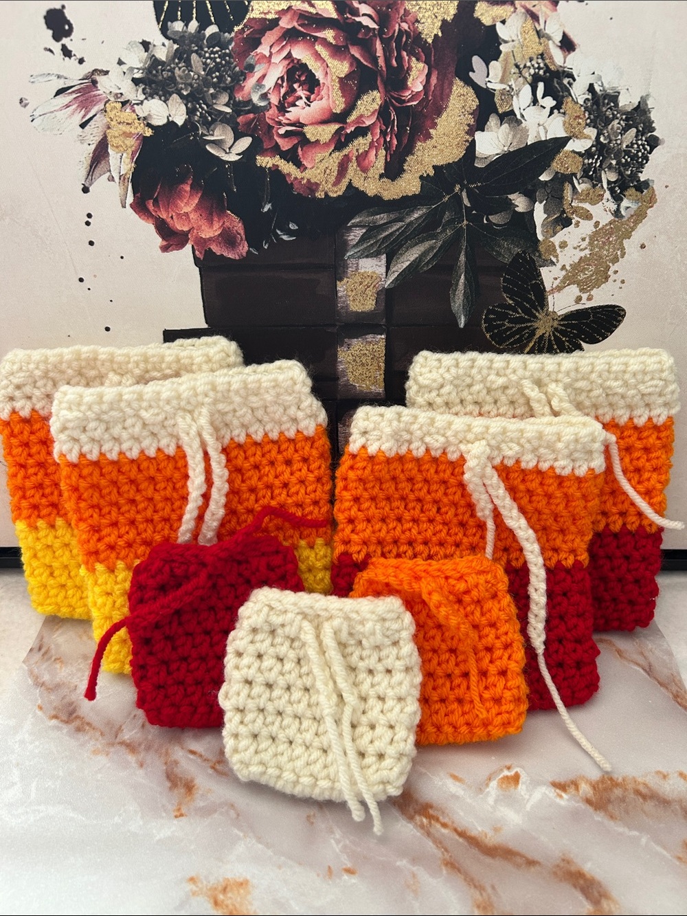 Handmade Crochet Drawstring Pouch’s bundle